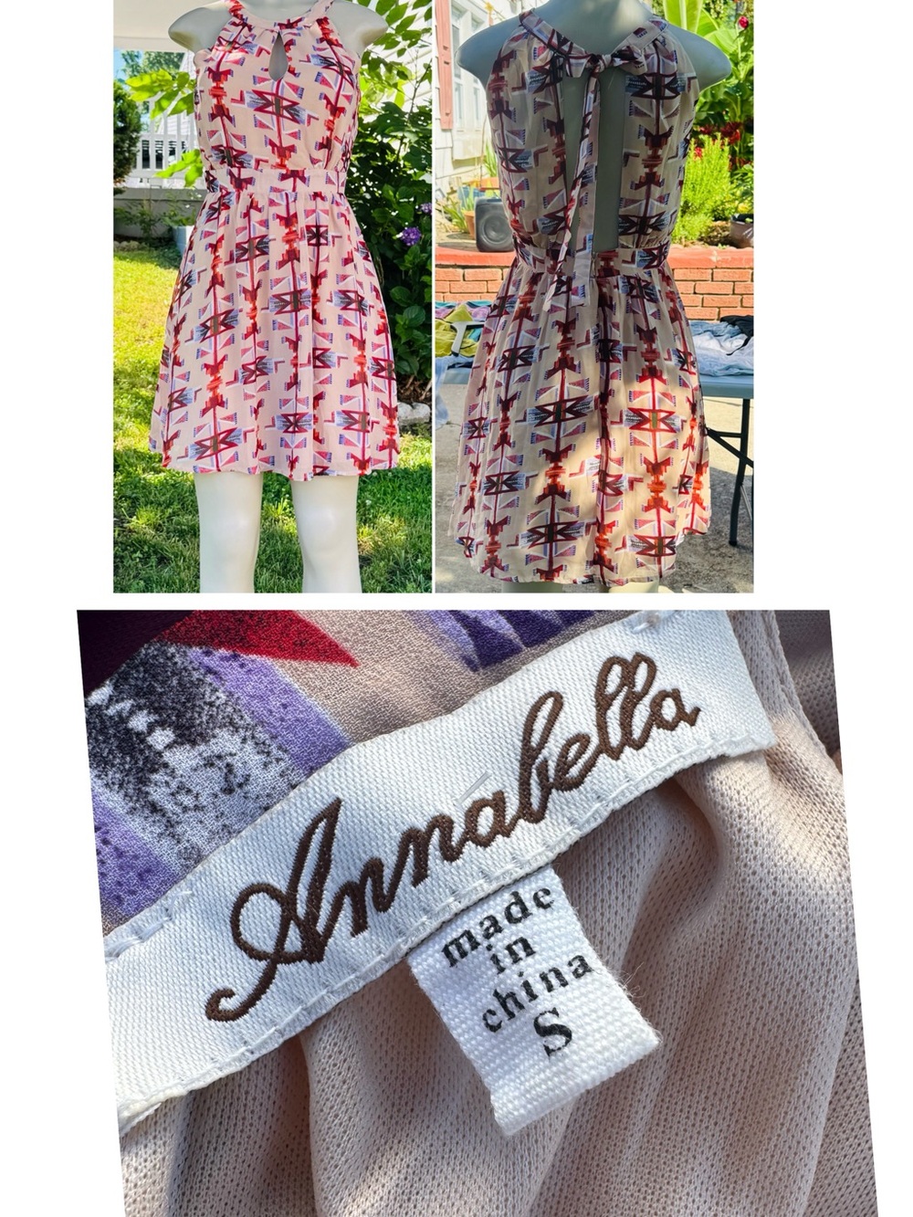 Annabella Pink Dress with Red and Purple Geometric Print